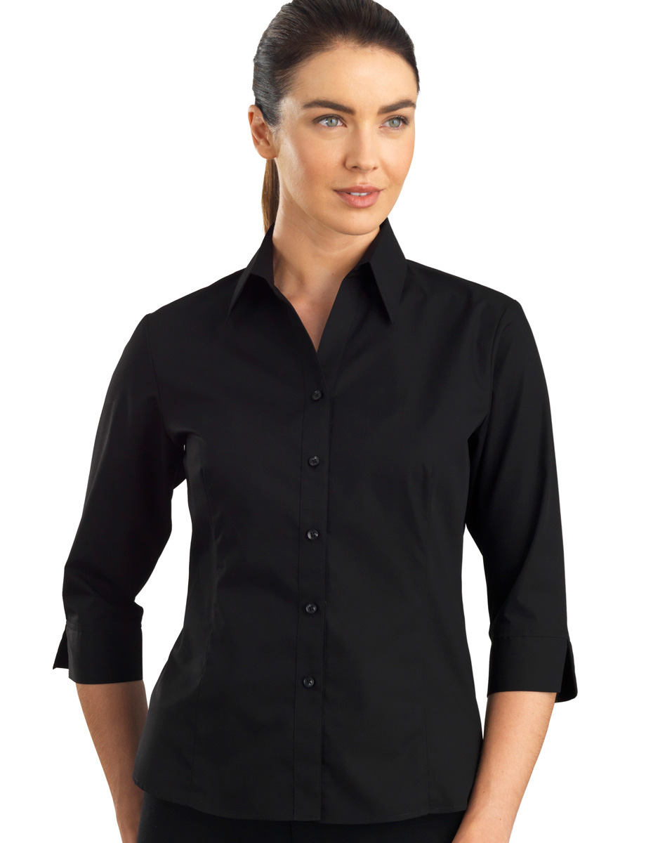 Style 100 Black - Womens 3/4 Sleeve Poplin - John Kevin | Business Shirts