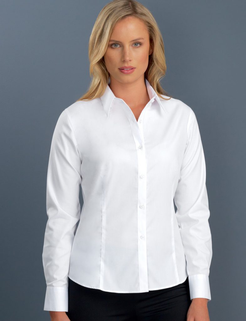Style 101 White - Womens Long Sleeve Poplin - John Kevin | Business Shirts