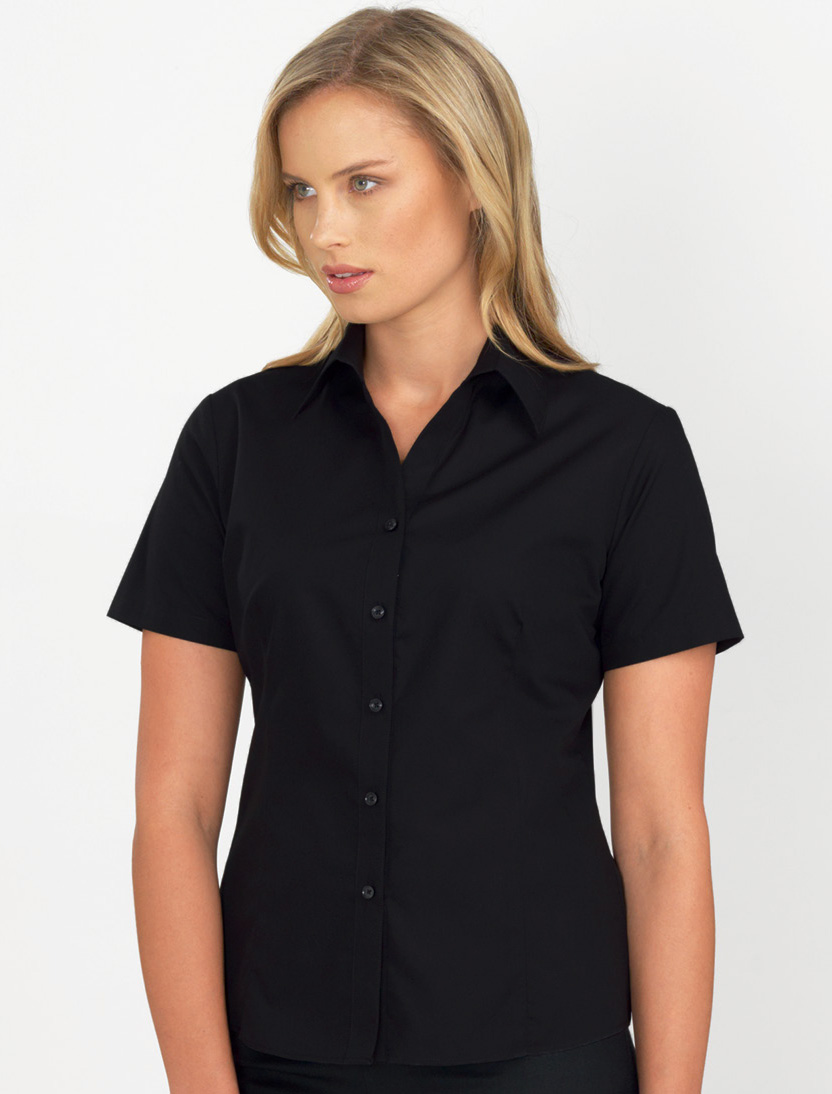 Style 102 Black - Womens Short Sleeve Poplin - John Kevin | Business Shirts