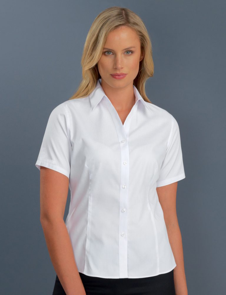 Style 102 White - Womens Short Sleeve Poplin - John Kevin | Business Shirts