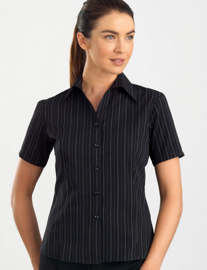 Style 107 Black Womens Short Sleeve Fine Stripe John Kevin