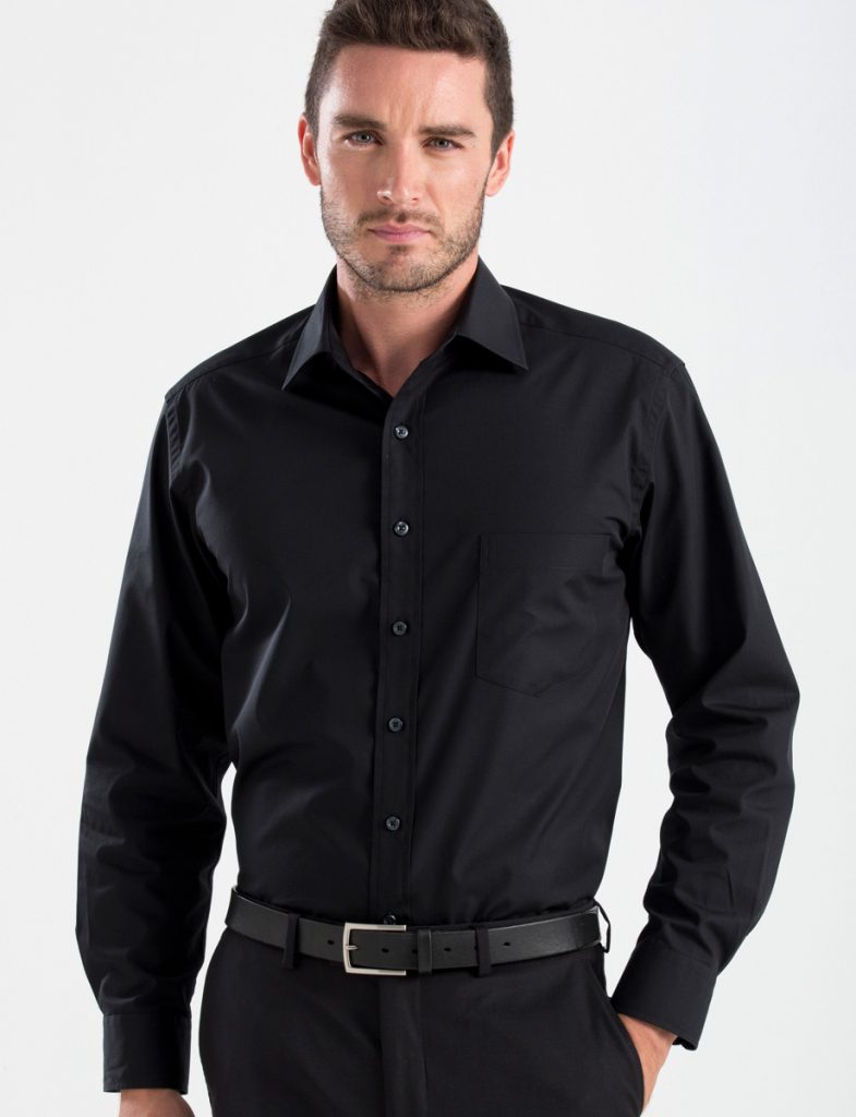 Style 200 Black - Mens Long Sleeve Poplin - John Kevin | Business Shirts