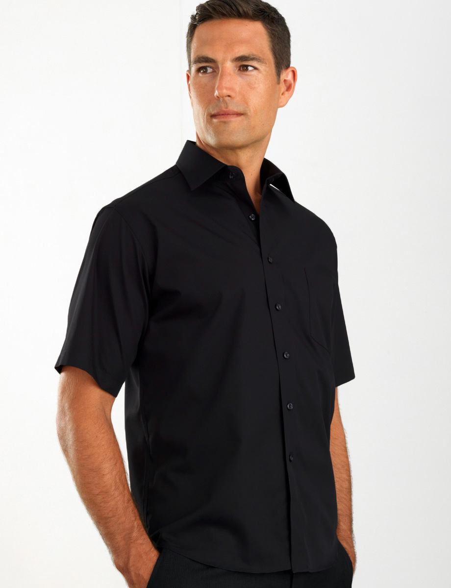 Style 201 Black - Mens Short Sleeve Poplin - John Kevin | Business Shirts
