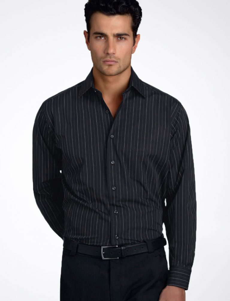 Style 206 Black - Mens Long Sleeve Fine Stripe - John Kevin | Business ...