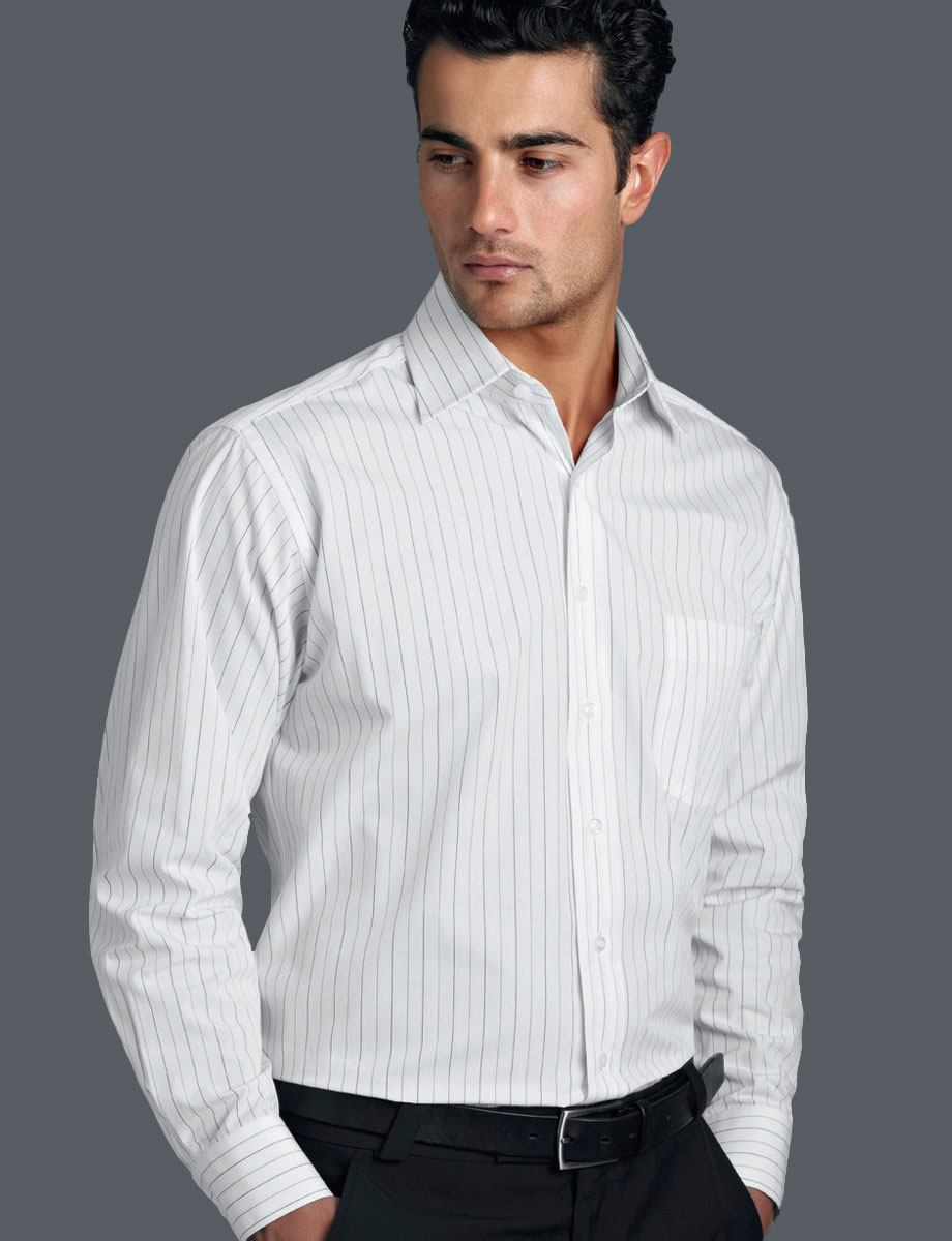 Style 206 White - Mens Long Sleeve Fine Stripe - John Kevin | Business ...