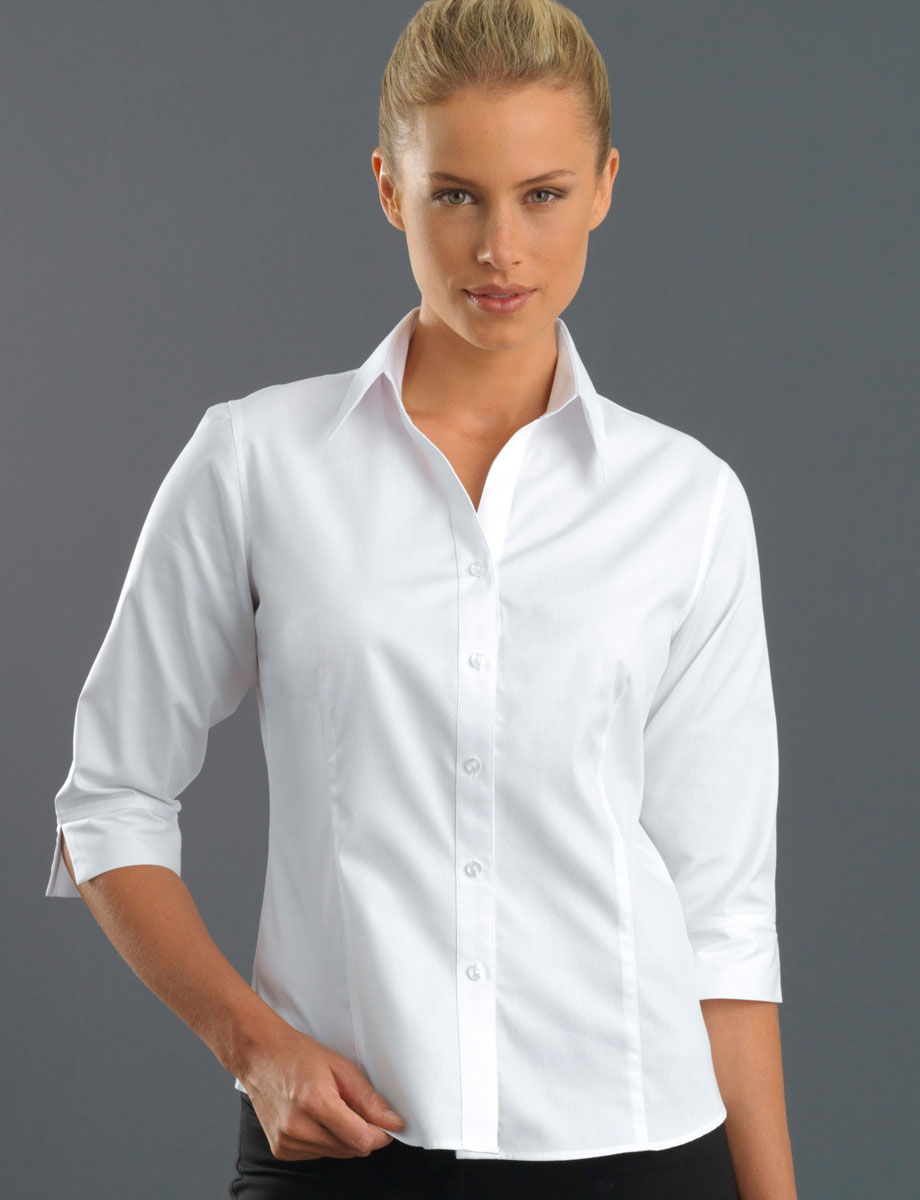 Style 300 White - Womens 3/4 Sleeve Pinpoint Oxford - John Kevin ...
