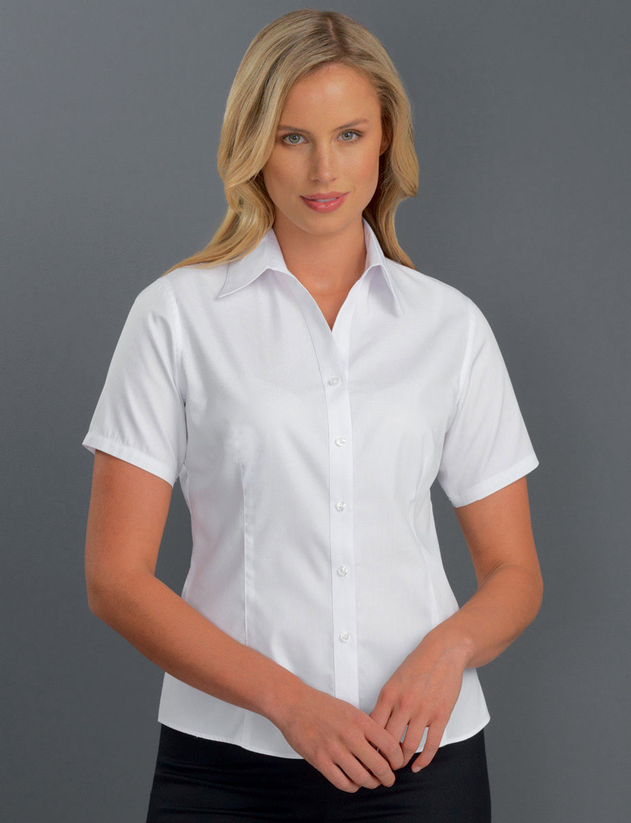 Style 302 White - Womens Short Sleeve Pinpoint Oxford - John Kevin ...