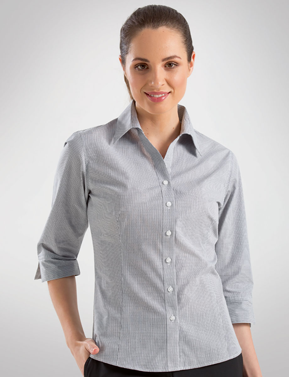 Style 356 Grey - Womens 3/4 Sleeve Multi Check - John Kevin | Business ...