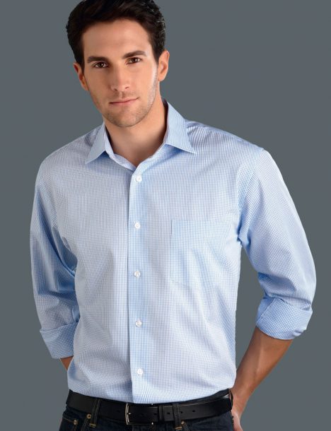 Style 424 Blue - Mens Long Sleeve Mini Check - John Kevin | Business Shirts