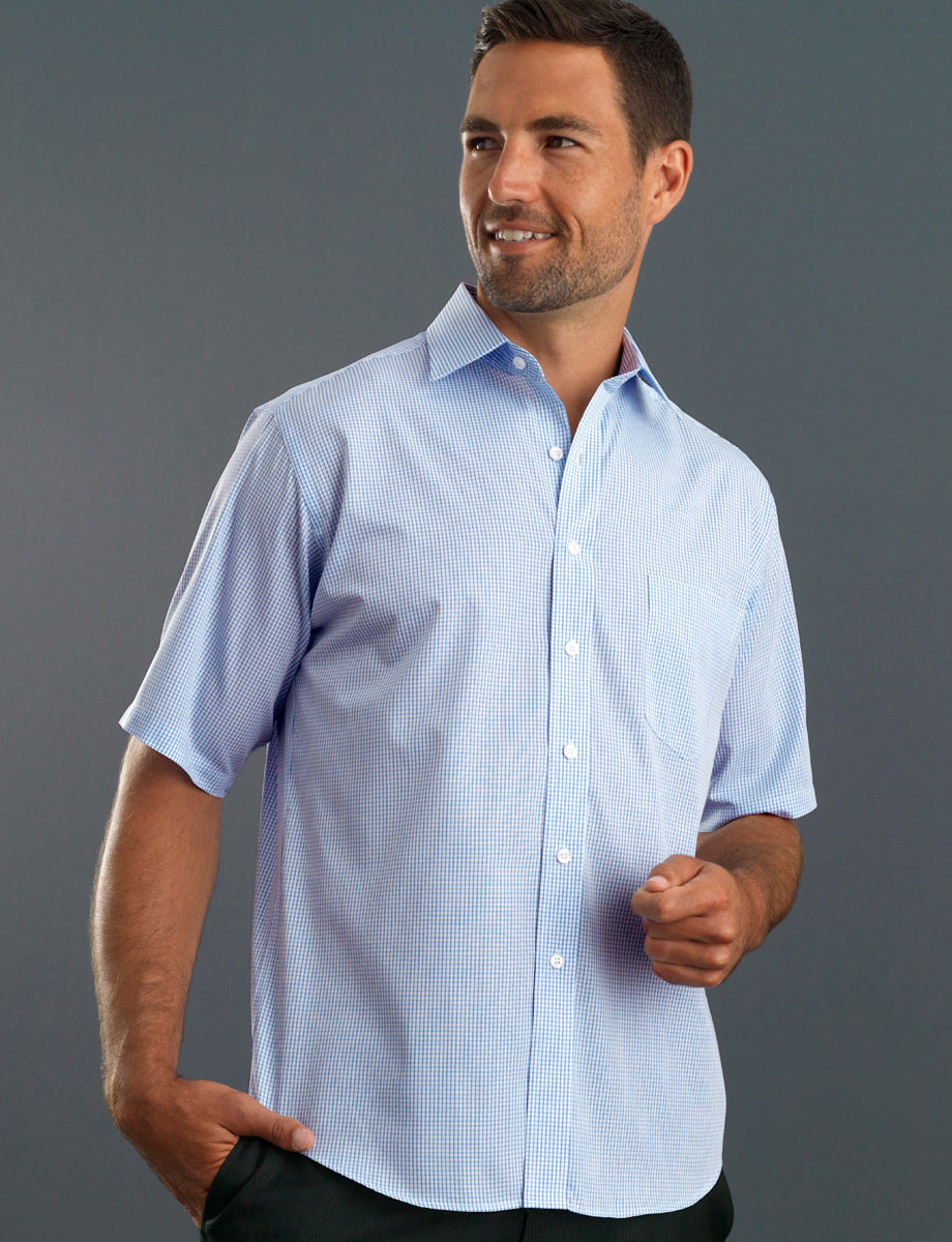 Style 425 Blue - Mens Short Sleeve Mini Check - John Kevin | Business ...