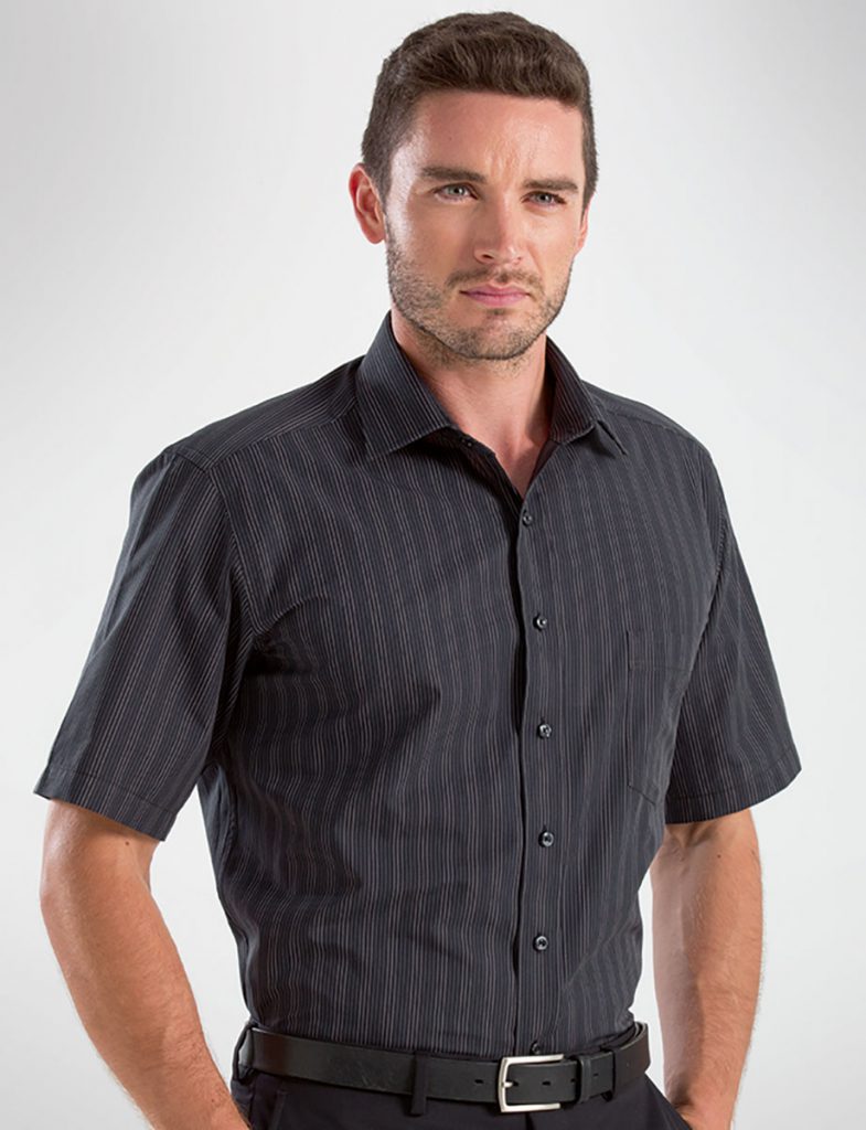 Style 453 Black - Mens Short Sleeve Dark Stripe - John Kevin | Business ...