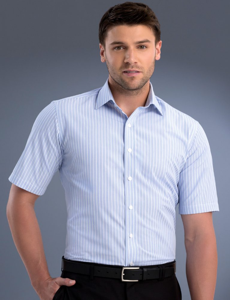 Style 819 Blue - Mens Slim Fit Short Sleeve Pinfeather - Limited Stock ...