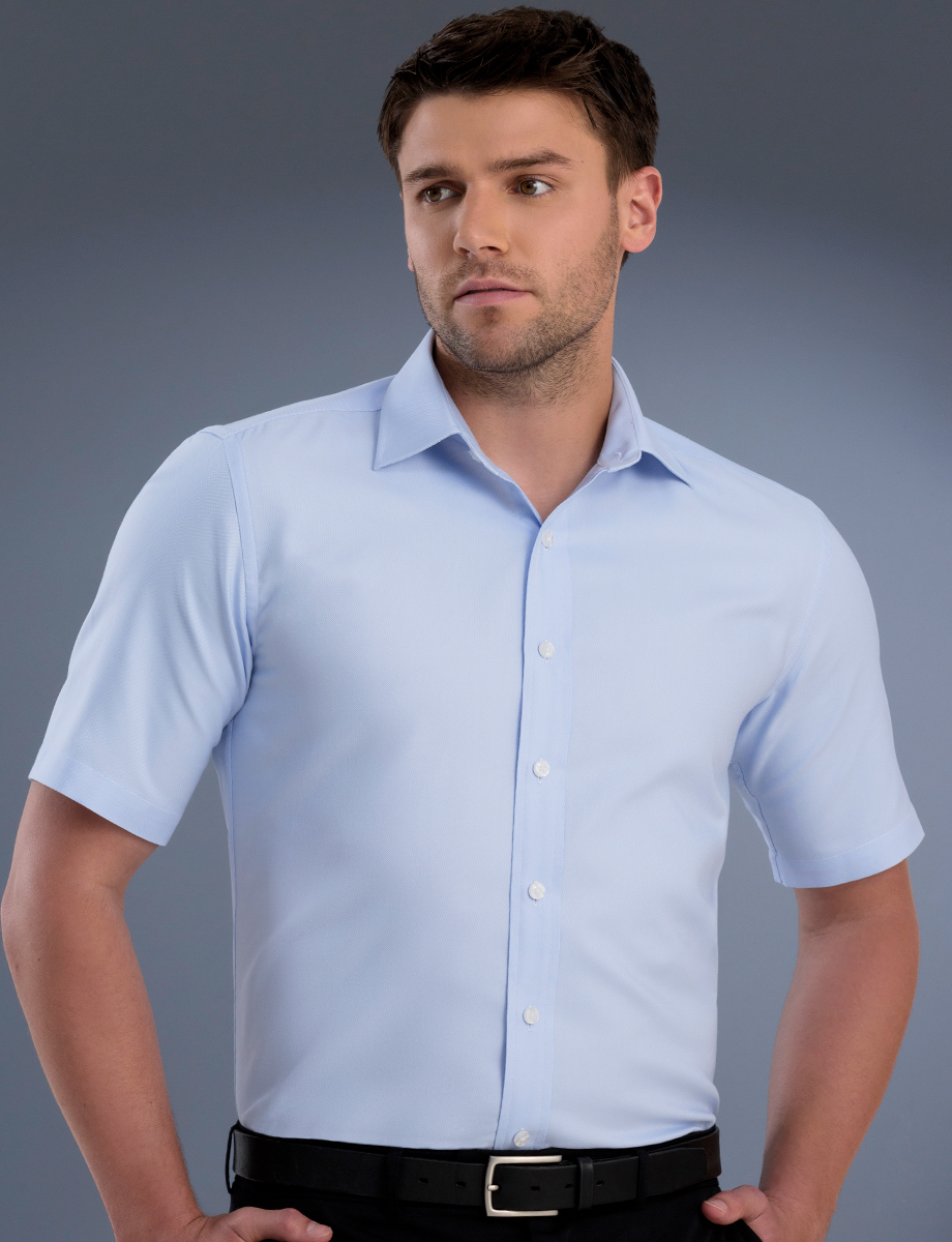 Style 839 Sky - Mens Slim Fit Short Sleeve Pinpoint Oxford - John Kevin ...